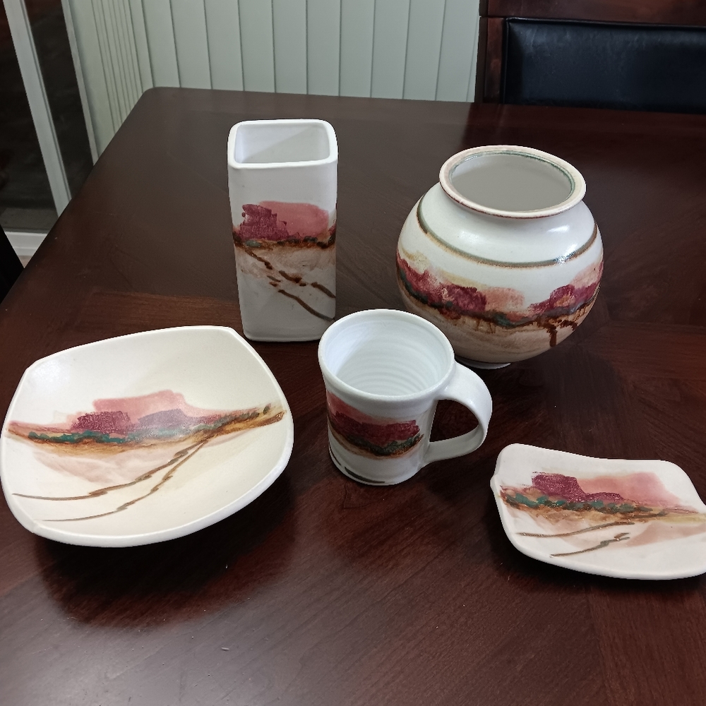 5 piece clay pottery made in Sedona Arizona  kitchen pottery set